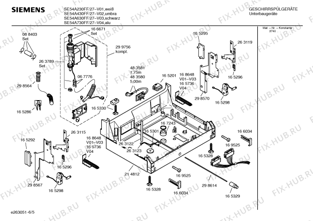 Взрыв-схема посудомоечной машины Siemens SE54A730FF - Схема узла 05
