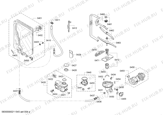 Взрыв-схема посудомоечной машины Bosch SMI46TW00D Exclusiv, Made in Germany - Схема узла 04