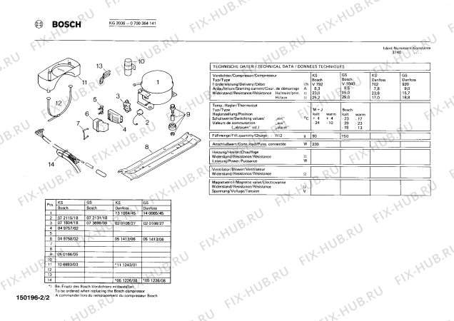 Взрыв-схема холодильника Bosch 0700364141 KG2036 - Схема узла 02