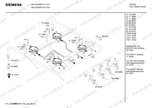 Схема №3 HM13020BY, Siemens с изображением Инструкция по эксплуатации для плиты (духовки) Siemens 00588633