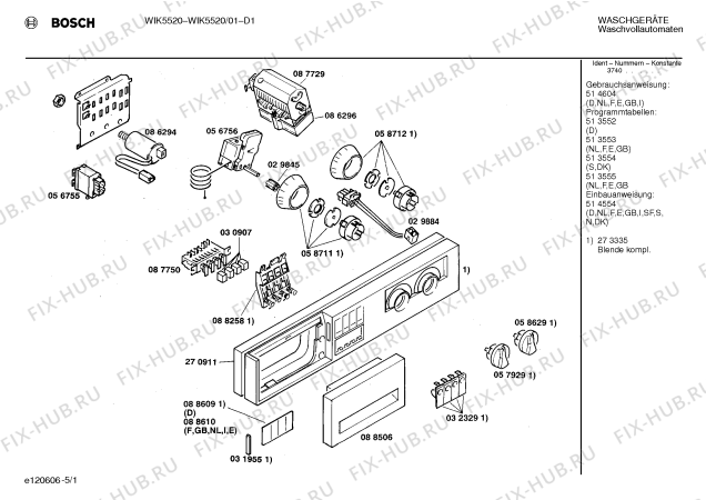 Схема №1 WIK5520 с изображением Панель управления для стиралки Bosch 00273335