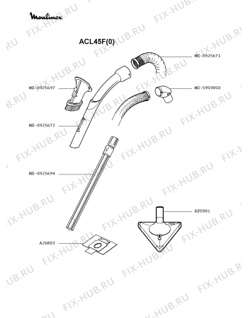 Взрыв-схема пылесоса Moulinex ACL45F(0) - Схема узла NP002223.5P3