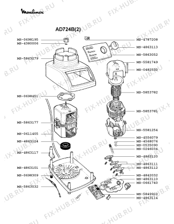 Взрыв-схема блендера (миксера) Moulinex AD724B(2) - Схема узла HP001261.7P2