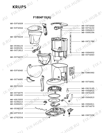 Взрыв-схема кофеварки (кофемашины) Krups F1804F10(A) - Схема узла 1P001620.1P2