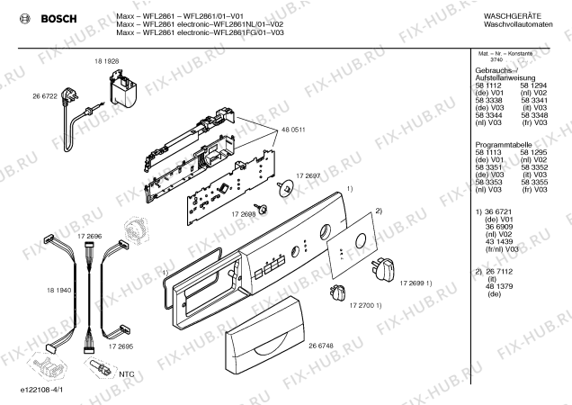 Схема №3 WFL2861FG Maxx WFL2861 electronic с изображением Таблица программ для стиральной машины Bosch 00583351