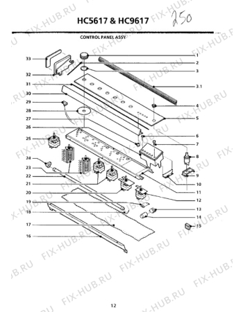 Взрыв-схема плиты (духовки) Zanussi HC9617 - Схема узла Command panel 037