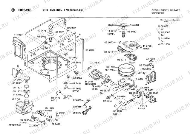 Взрыв-схема посудомоечной машины Bosch 0730102813 S412 - Схема узла 02