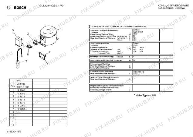 Схема №1 GU12L444GB с изображением Инструкция по установке/монтажу для холодильника Bosch 00527913
