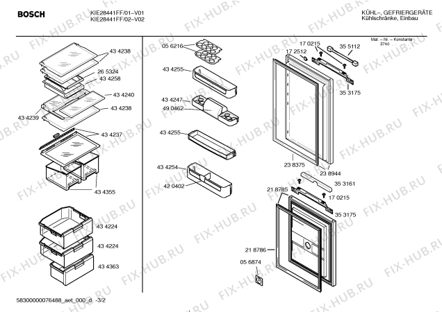 Взрыв-схема холодильника Bosch KIE28441FF - Схема узла 02
