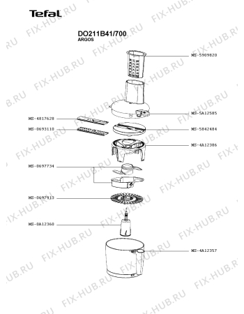 Схема №1 DO211B41/700 с изображением Часть корпуса для кухонного измельчителя Tefal MS-4A12386