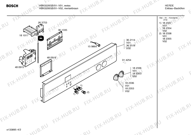 Схема №1 HBN3200GB с изображением Панель управления для плиты (духовки) Bosch 00362118