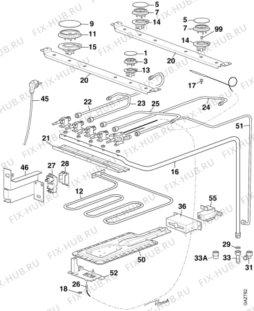 Взрыв-схема плиты (духовки) Electrolux EK6121B1 - Схема узла Oven and Top functional parts