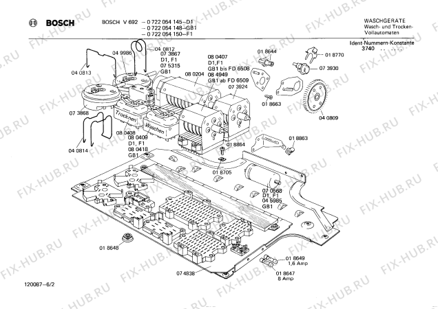 Схема №2 0722054150 V692 с изображением Инструкция по установке/монтажу для стиралки Bosch 00511330