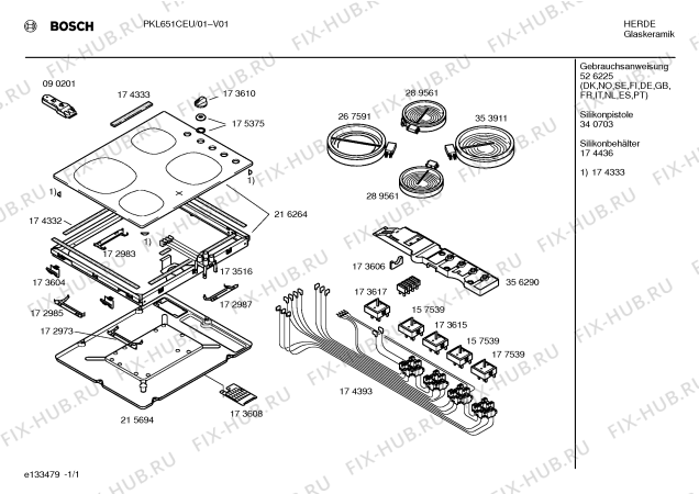 Схема №1 PKL651CEU с изображением Стеклокерамика для плиты (духовки) Bosch 00216264
