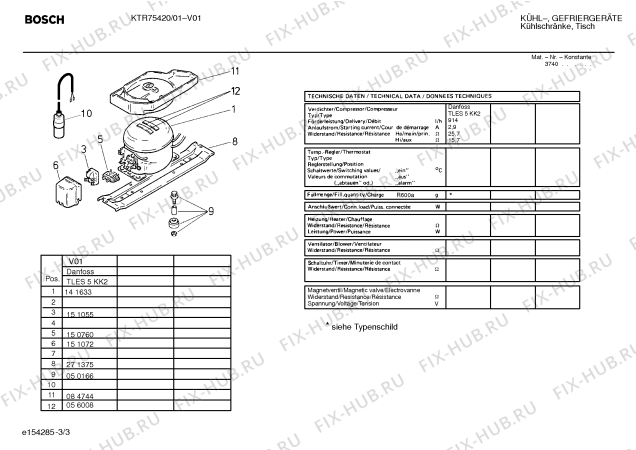 Взрыв-схема холодильника Bosch KTR75420 - Схема узла 03