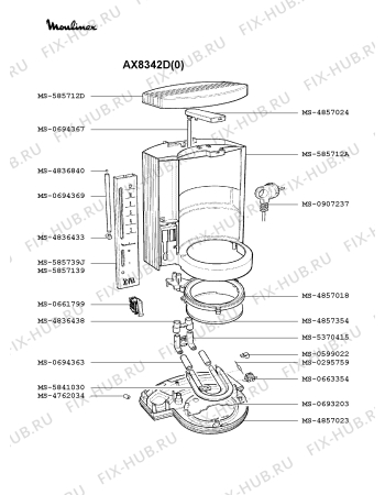 Взрыв-схема кофеварки (кофемашины) Moulinex AX8342D(0) - Схема узла 0P001746.0P2