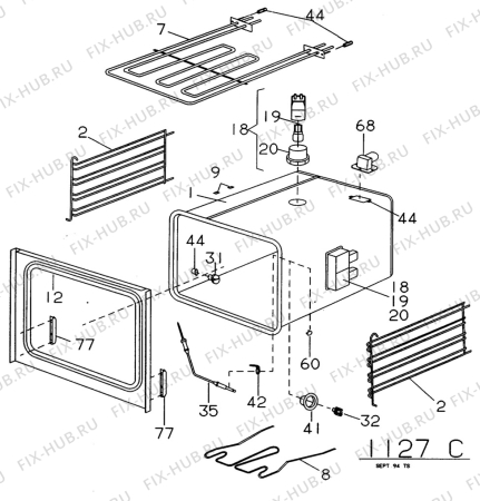 Взрыв-схема комплектующей Electrolux CF6204 - Схема узла H10 Main Oven Cavity (large)