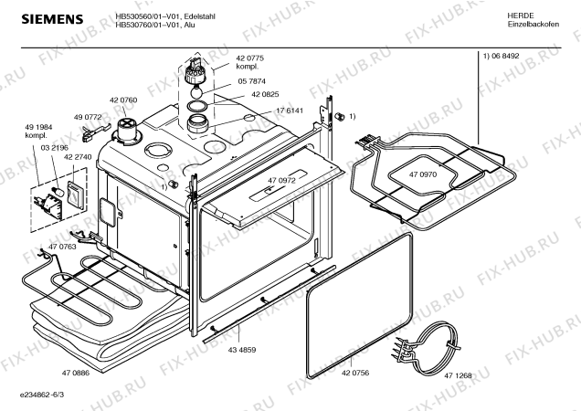 Взрыв-схема плиты (духовки) Siemens HB530760 - Схема узла 03
