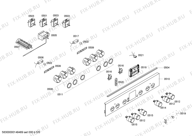 Взрыв-схема плиты (духовки) Bosch HCE743220G - Схема узла 05