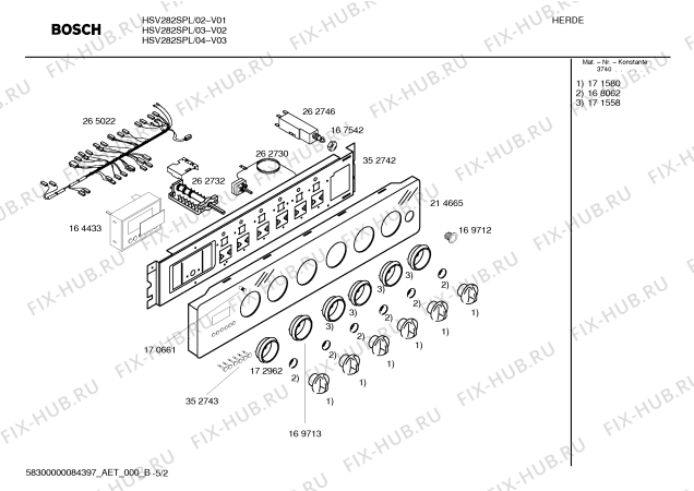 Схема №1 HSV282SPL с изображением Панель управления для плиты (духовки) Bosch 00214665