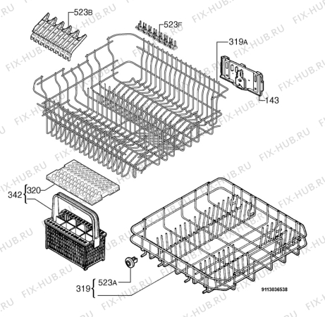 Взрыв-схема посудомоечной машины Pelgrim GVW926RVS/P01 - Схема узла Basket 160