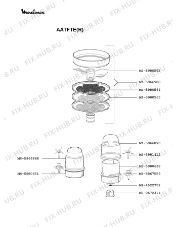 Взрыв-схема кухонного комбайна Moulinex AATFTE(R) - Схема узла QP002407.4P3