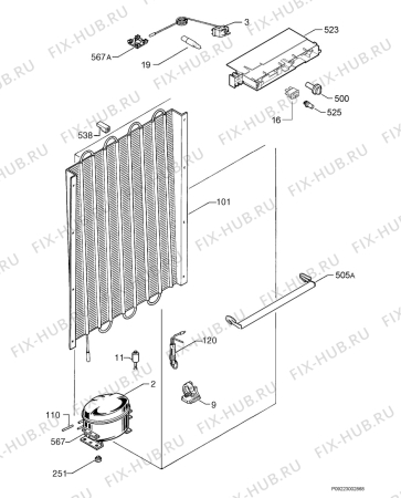 Взрыв-схема холодильника Electrolux EUC2324 - Схема узла Cooling system 017