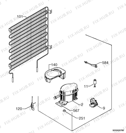 Взрыв-схема холодильника Rex Electrolux FI160A+ - Схема узла Cooling system 017