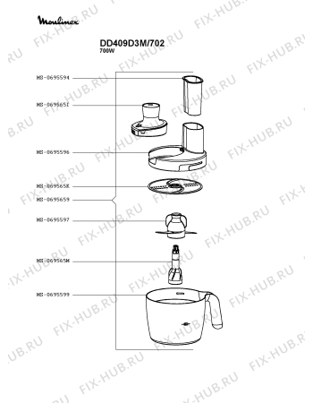 Взрыв-схема блендера (миксера) Moulinex DD409D3M/702 - Схема узла WP004082.0P3