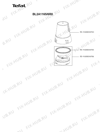 Взрыв-схема блендера (миксера) Tefal BL2A1165/6R0 - Схема узла 0P006019.2P3