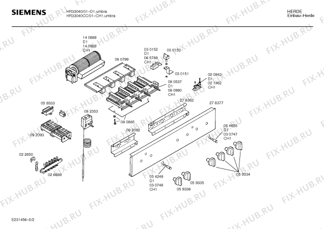 Взрыв-схема плиты (духовки) Siemens HR33040CC - Схема узла 02