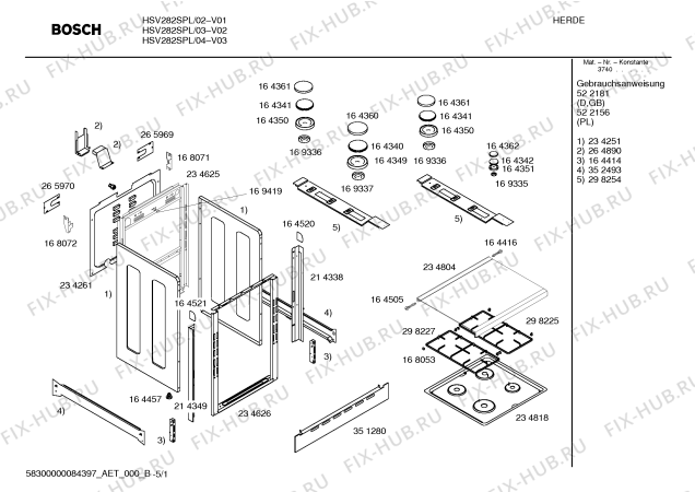 Схема №2 HSV282SPL с изображением Панель управления для плиты (духовки) Bosch 00214665