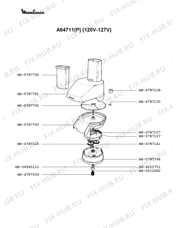 Взрыв-схема кухонного комбайна Moulinex A64711(P) - Схема узла QP001093.4P4