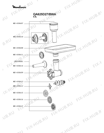 Взрыв-схема кухонного комбайна Moulinex QA625D27/BWA - Схема узла 8P005404.4P6