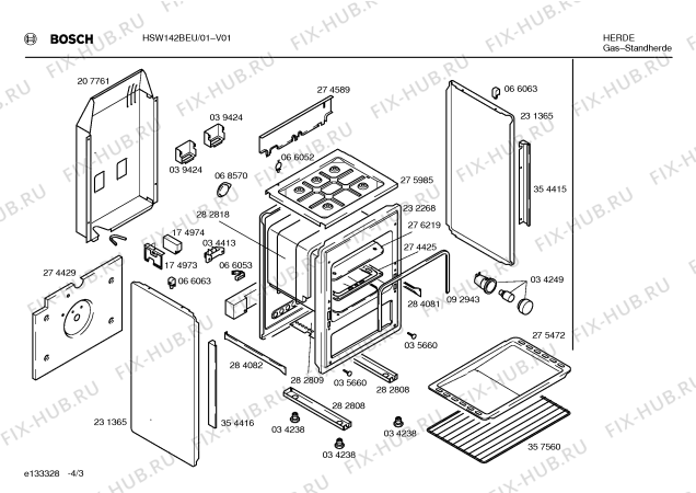 Схема №4 HSW142BEU с изображением Решетка для электропечи Bosch 00357560