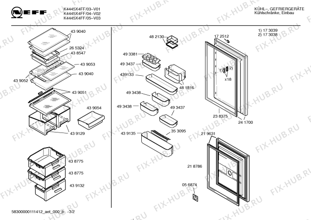 Схема №1 K4445X4FF с изображением Дверь для холодильной камеры Bosch 00241700