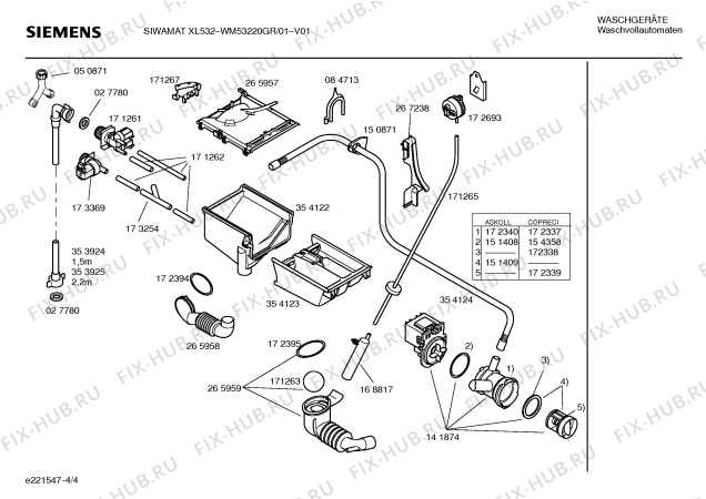 Схема №1 WM53220GR SIWAMAT XL532 electronic с изображением Инструкция по установке и эксплуатации для стиралки Siemens 00524991