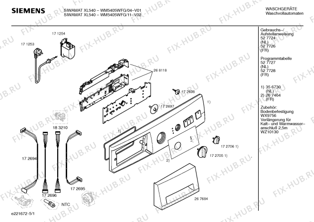 Схема №2 WM5405WFG SIWAMAT XL540 Aqua-Stop с изображением Таблица программ для стиральной машины Siemens 00527728