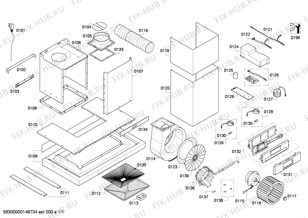 Схема №1 LC58950TI SIEMENS с изображением Корпус для электровытяжки Siemens 00248877