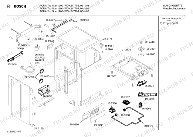 Схема №1 WOK247ANL AQUA TOP STAR 1200 с изображением Таблица программ для стиральной машины Bosch 00522926