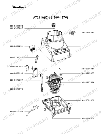 Взрыв-схема блендера (миксера) Moulinex A7211A(Q) - Схема узла XP002537.7P2