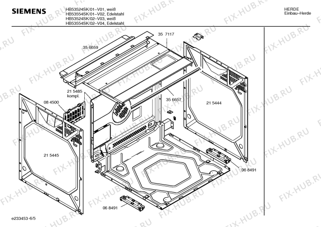 Взрыв-схема плиты (духовки) Siemens HB53524SK - Схема узла 05