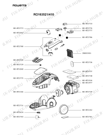 Взрыв-схема пылесоса Rowenta RO163521/410 - Схема узла 4P003326.8P2