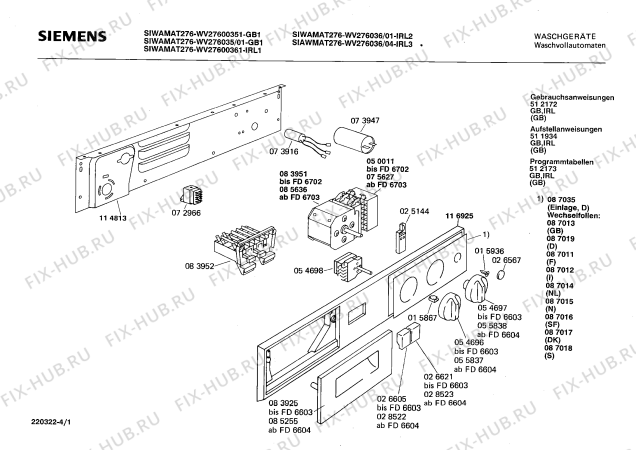 Схема №2 WV27300261 SIWAMAT 273 с изображением Таблица программ для стиралки Siemens 00511850