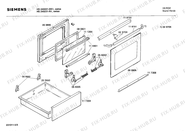 Взрыв-схема плиты (духовки) Siemens HS240231 - Схема узла 05