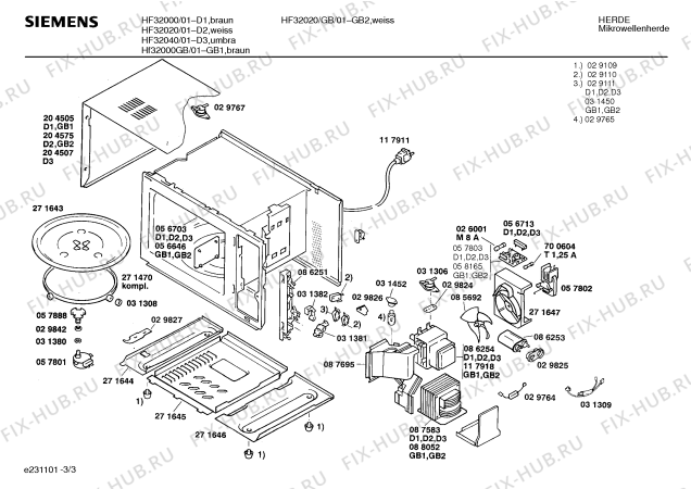 Взрыв-схема микроволновой печи Siemens HF32000GB HF32000 - Схема узла 03