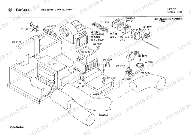 Взрыв-схема плиты (духовки) Bosch 0750192095 HEE680R - Схема узла 04