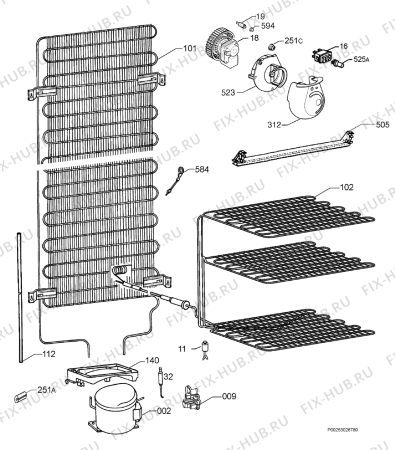 Взрыв-схема холодильника Zoppas PC381V - Схема узла Cooling system 017