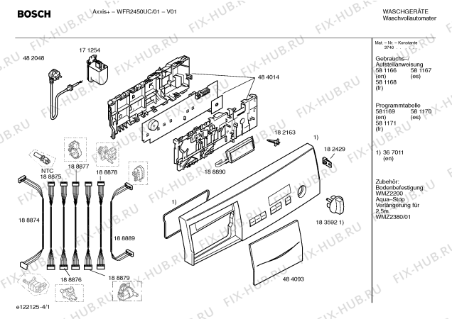 Схема №1 WFR2450UC Axxis+ с изображением Панель управления для стиралки Bosch 00367011