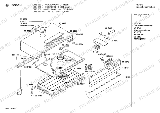 Схема №1 DHS650L66 с изображением Переключатель для вытяжки Bosch 00055603
